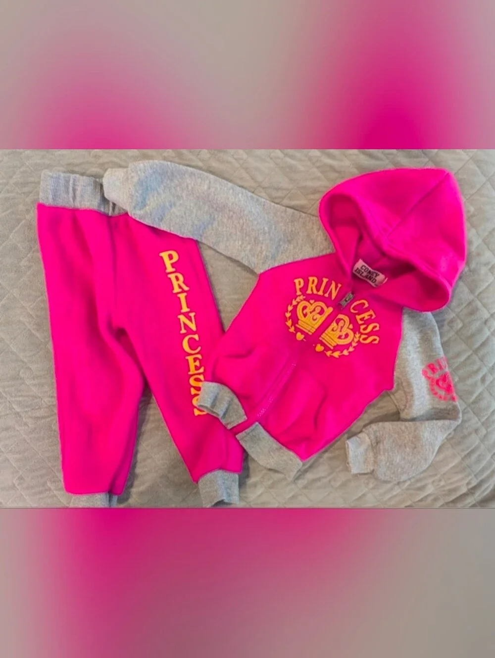 12M Pink and Gray Princess Hoodie Sweatsuit Set